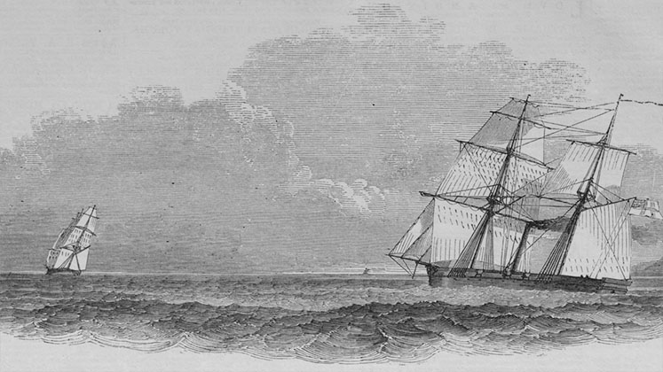 A British steamer chases a Brazilian slave ship
