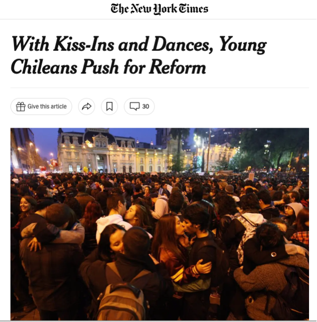 Screengrab showing Chilean students kissing