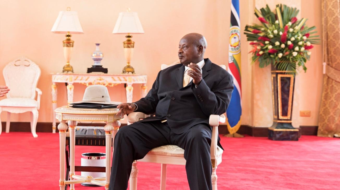 President Museveni of Uganda sat on a chair