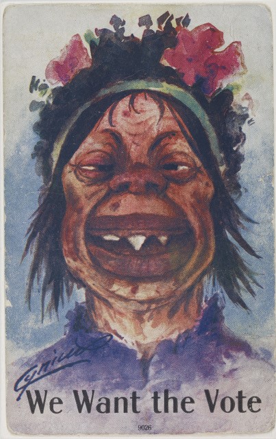 Poster painting of an animal-like suffragette