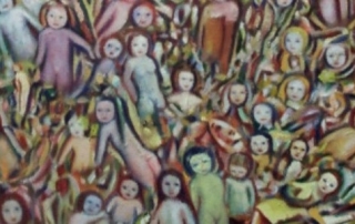 Painting of a crowd of naked children and young women