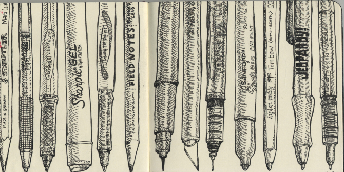 Drawings of different pens 