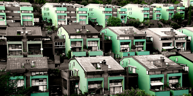 Suburban houses with green filter