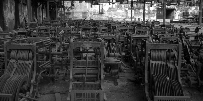 Abandoned machinery at Madhusudan Mills, Mumbai 