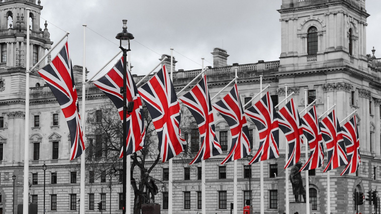 Row of Union Jacks in London