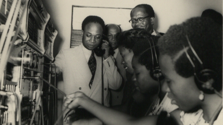 Kwame Nkrumah at a telephone exchange, Ghana 