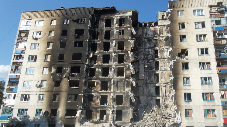 Apartment building destroyed in 2014 war in the Donbas