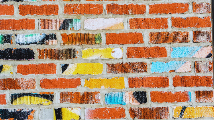Multicoloured bricks in a wall