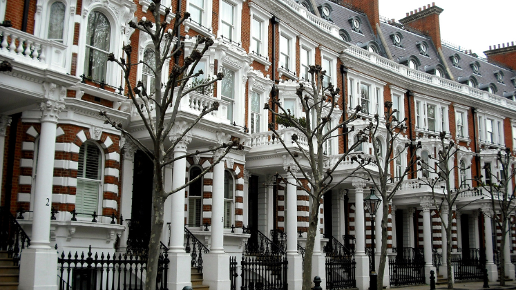 Row of grand houses in Kensington, London