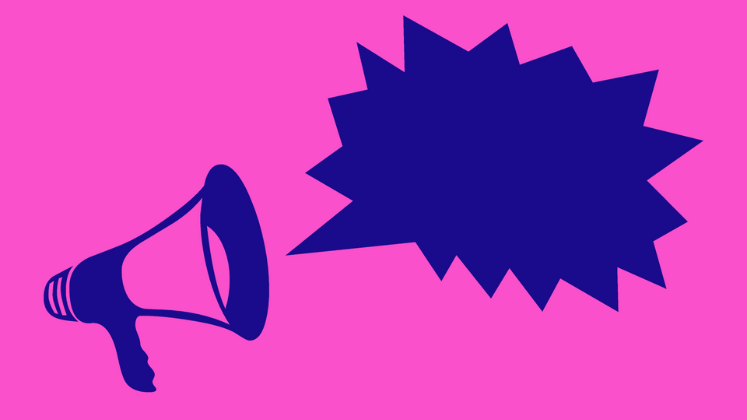 Megaphone and speech bubble on bright pink background