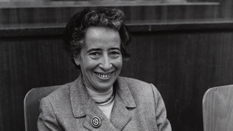 Photograph of Hannah Arendt smiling into camera