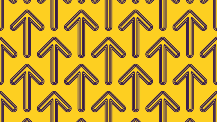 Black arrows pointing upwards on a yellow background