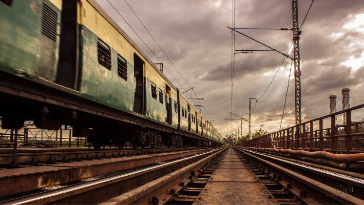 Train on railway tracks, India