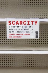 Scarcity book cover showing empty shelves with red and black writing.