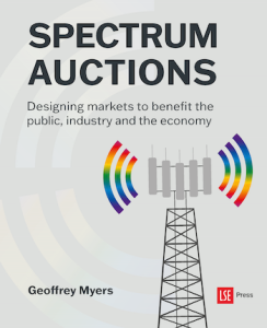 Spectrum Auctions Book cover with black font on a grey background and a radio signal tower.