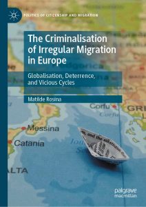 Book Cover of The Criminalisation of Irregular Migration in Europe showing a paper boat on a map of the Ionian and Adriatic Sea between Italy and Greece.
