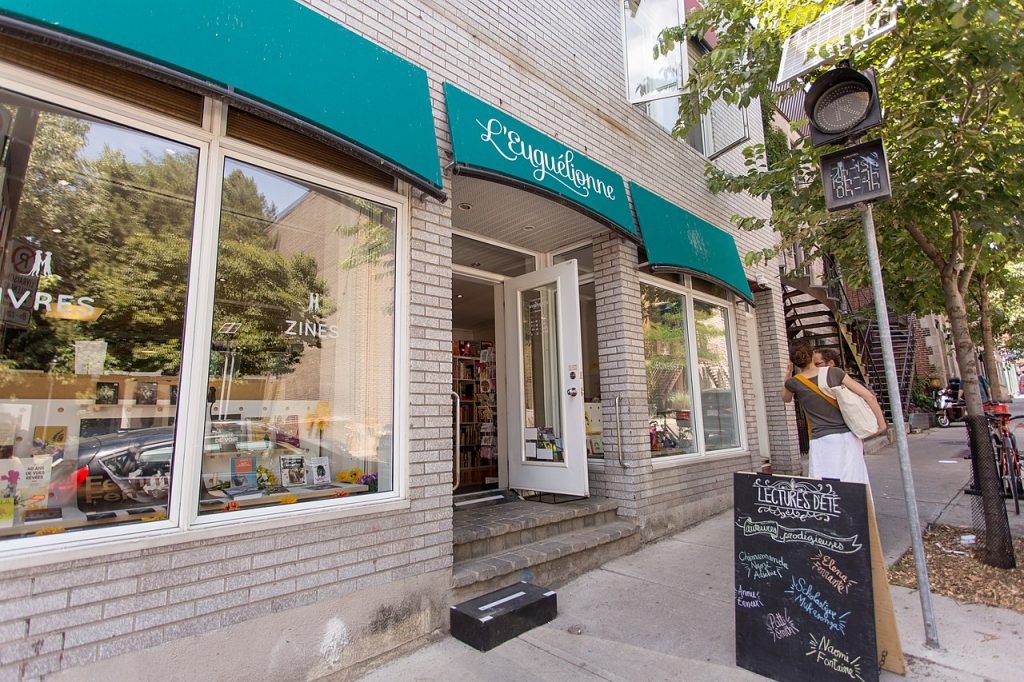 The storefront of Librairie l'Euguélionne, rue Beaudry, Montréal,