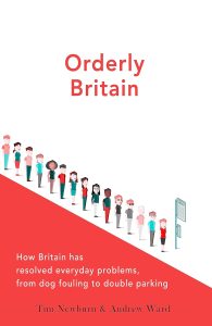  How Britain has resolved everyday problems, from dog fouling to double parking by Tim Newburn and Andrew Ward showing a red and white illustration of a queue of people.