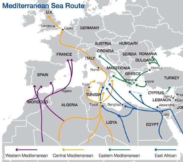 Chart of migratory flows from North Africa/Middle East to Europe, World Economic Forum publications, 2017