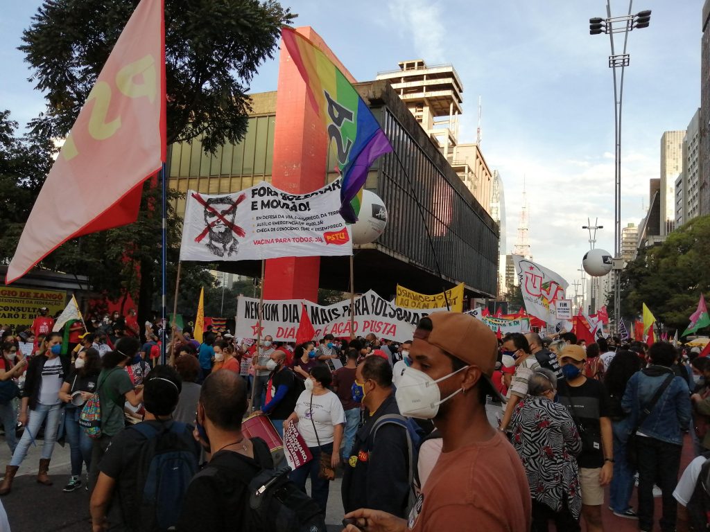 Protest against the government of President Jair Bolsonaro in São Paulo. Image credit: Joalpe on Wikimedia Commons.