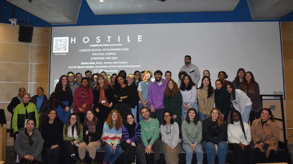 Group photo of students who attended a screening of the documentary Hostile and QA with Director Sonita Gale at LSE.