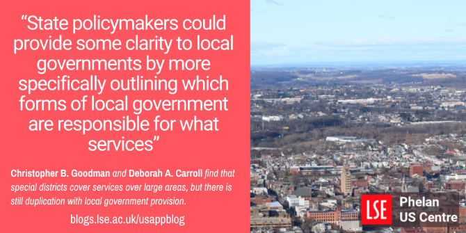 Special districts cover services over large areas, but there is still duplication with local government provision