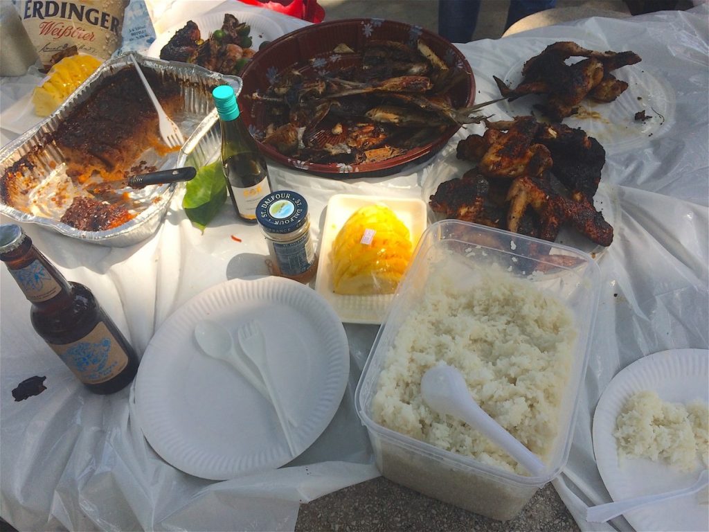 A group of domestic workers and male migrant workers had rented a BBQ pit in the park to celebrate one of their birthdays (photo author’s own, 2017)