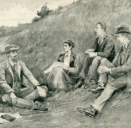 Drawing by Bertha Newcombe of the Borough Farm breakfast of 4 August 1894, as reproduced in The Sketch magazine, 17 July 1895 Wallas/15/2
