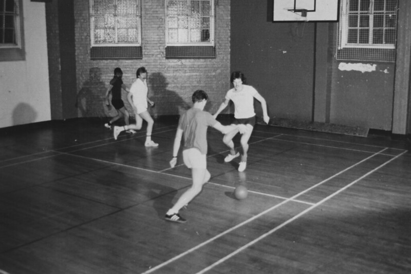 Students playing football in the gym, c1981. IMAGELIBRARY/494. LSE