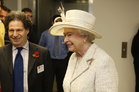 Professor Saul Estrin with HRH Queen Elizabeth as she meets with students at the opening of the LSE New Academic Building (NAB) in Lincoln's Inn Fields on the 5th November 2008