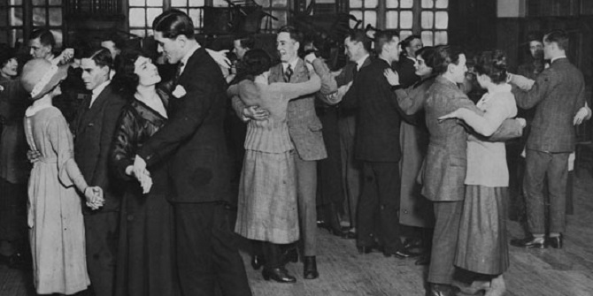 Lunch hour dance, 1920. Sydney Caine is in the centre of the picture (tweed jacket) dancing with Muriel Harris. IMAGELIBRARY/778. LSE