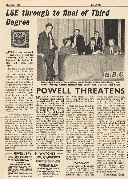Beaver 9 May 1968 - LSE through to final of Third Degree. LSE