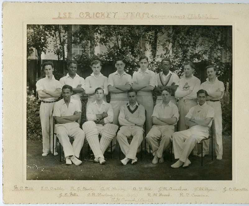 t Team (Cambridge) 1944/45. Back row (left to right): M C Tubb, E A Crabbe, R G Sturley, A H Harvey, A T Prix [?], G.K Amachree, J H Ryan, G U Rovette. Front row (left to right): G E Mills, C R Furlong (vice capt), T H Connick, (capt), R H Brook, R T Cousins. Taken in Cambridge. Photo donated by Montague Tubb. LSE
