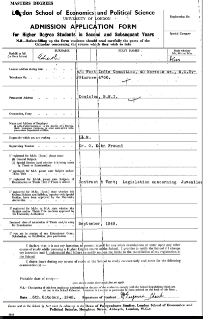 Eugenia Charles LSE application form