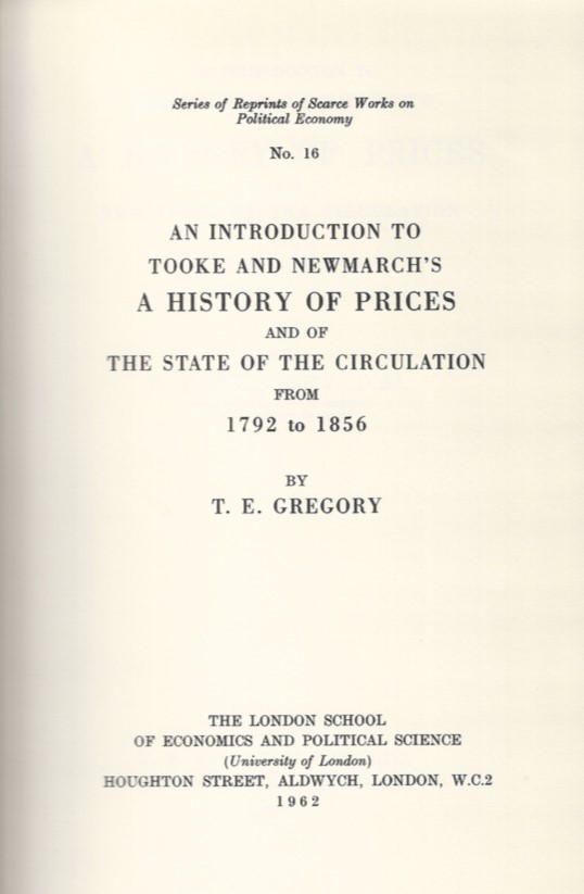 Title page of the LSE reprint of the Introduction to Tooke and Newmarch. LSE