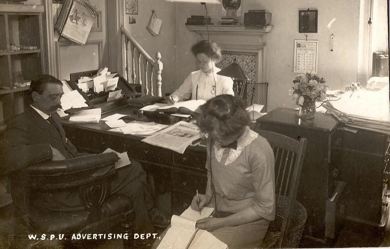 Advertising department, WSPU offices at Clement's Inn, 1911. TWL 2002 481. LSE