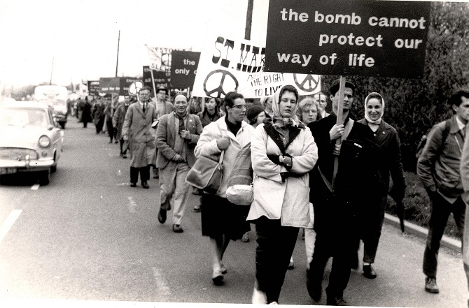Protesters on an Aldermaston March, c1960s. Credit: LSE Library