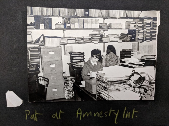 Pat Arrowsmith working at Amnesty International. Credit: LSE Library