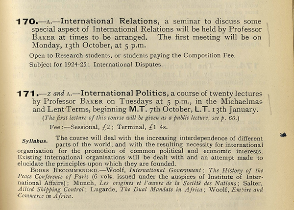 Excerpt from LSE Calendar 1924-25