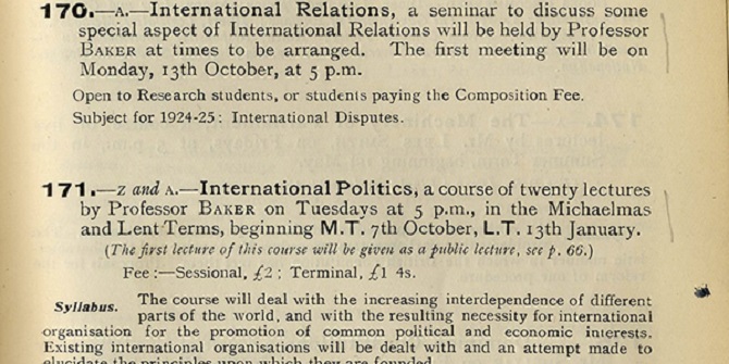 The Department of International Relations: origins and foundations