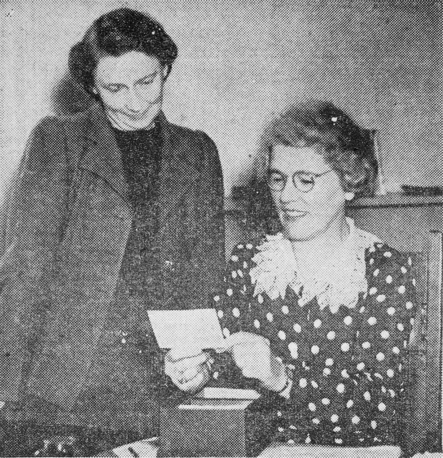 Jocelyn Hyslop (right) at the time of her resignation from the position of Director of Social Studies in 1944 pictured with her successor Ruth Hoban (LSE Social Science Certificate 1939) illustrating her systematic approach to the study of social work and her commitment to social science as they examine a card index system [12] .