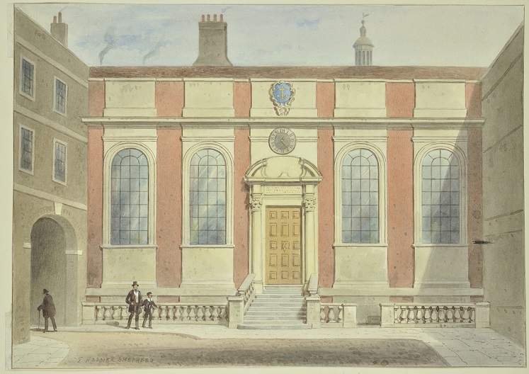 Clements Inn Hall, Clements Inn by T H Shepherd, 1800s. London Met Archives 311988.