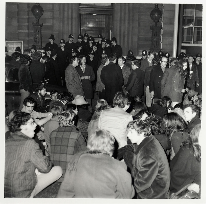 Students at a sit in at Bow Street in the 1960s.
