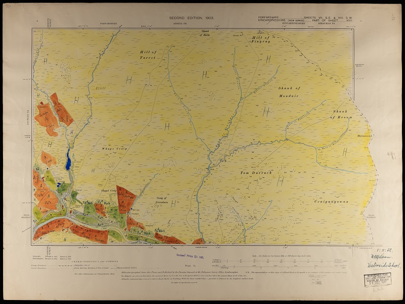 Land Utilisation Survey map: Millden Estate near Forfar, Scotland. Original hand-coloured field sheet at six-inches-to-the-mile (1:10,560), completed in 1932 by the pupils of Waterside School. LSE