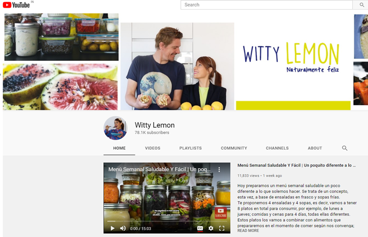 Pictures of Nils' YouTube channel homepage, with colourful images of food.