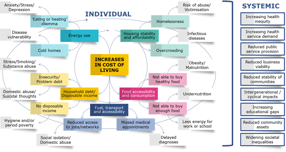 Figure 2. Mapping the links between the cost-of-living crisis and health.