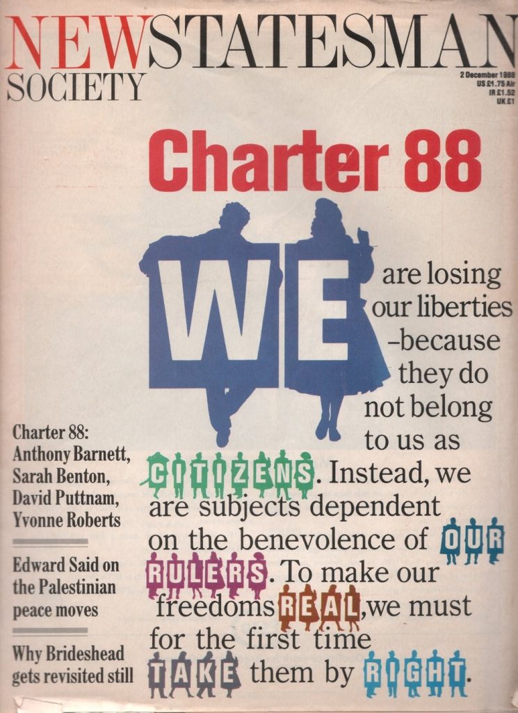 New Statesman cover discussing the launch of Charter 88